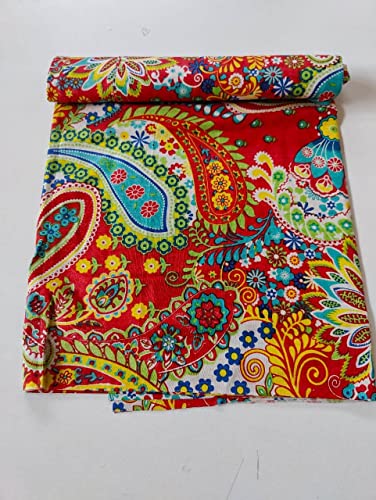 Image of Floral Printed Cotton Fabric Cloth Hand Block Print Fabric Women Material Running Jaipuri Hand Block Printed Women Dress Material Kurtis Natural 44 inch Inches Width 2.5 Meter (Pattern 26)