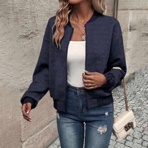 Fleece Jackets for Women Lightweight Full Zip Bomber Jacket Soft Long Sleeve Zip Up Hoodies Crew Neck Sweatshirt3