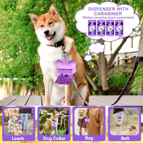 KDISHKRA Hundekotbeutel Kotbeutel für Hunde 432 Stück/24 Rollen, Auslaufsicher und Tragbar Dog Poop Bags mit Spender und Griff, Hundetüten mit Duft für Drinnen und Draußen Lila Groß (34 * 14cm)