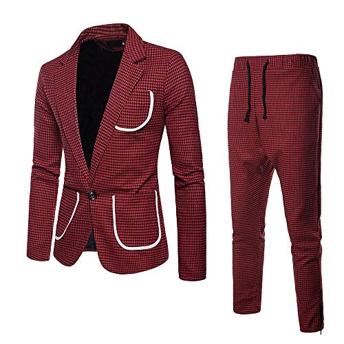 Logobeing Chaqueta de Trajes para Hombre - Slim Suit - 2Piezas Chaqueta y Pantal�n Negocios Corbata Americanas HombreTrajes Hombre Vestir Completos Dos Botones Vestido de Fiesta de Boda (XXL, Rojo)