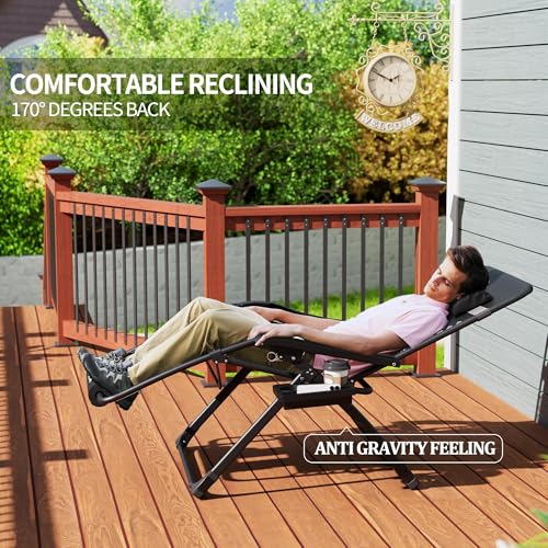 Image of UDPATIO Oversized Zero Gravity Chair Patio Reclining Chairs with Cushion | 33In Set of 2 Outdoor Folding Recliner with Pillows,Cup Holder, Foot Rest, Detachable Pad, Locking Brown -Xxl