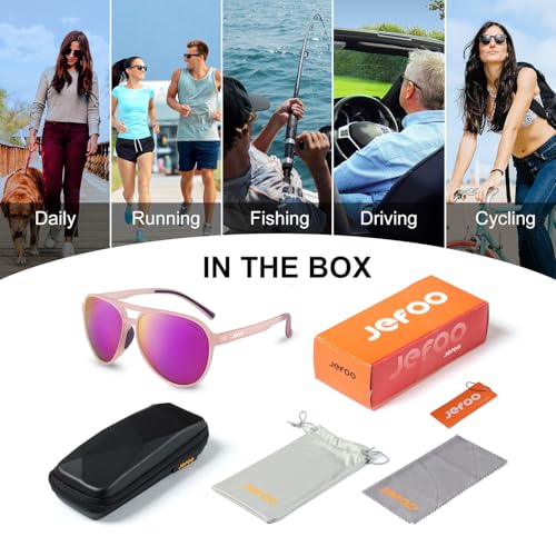 Image of Jefoo Polarized Aviator Sunglasses for Women Men Retro Trendy Sports Sunglasses for Outdoor UV400 Protection