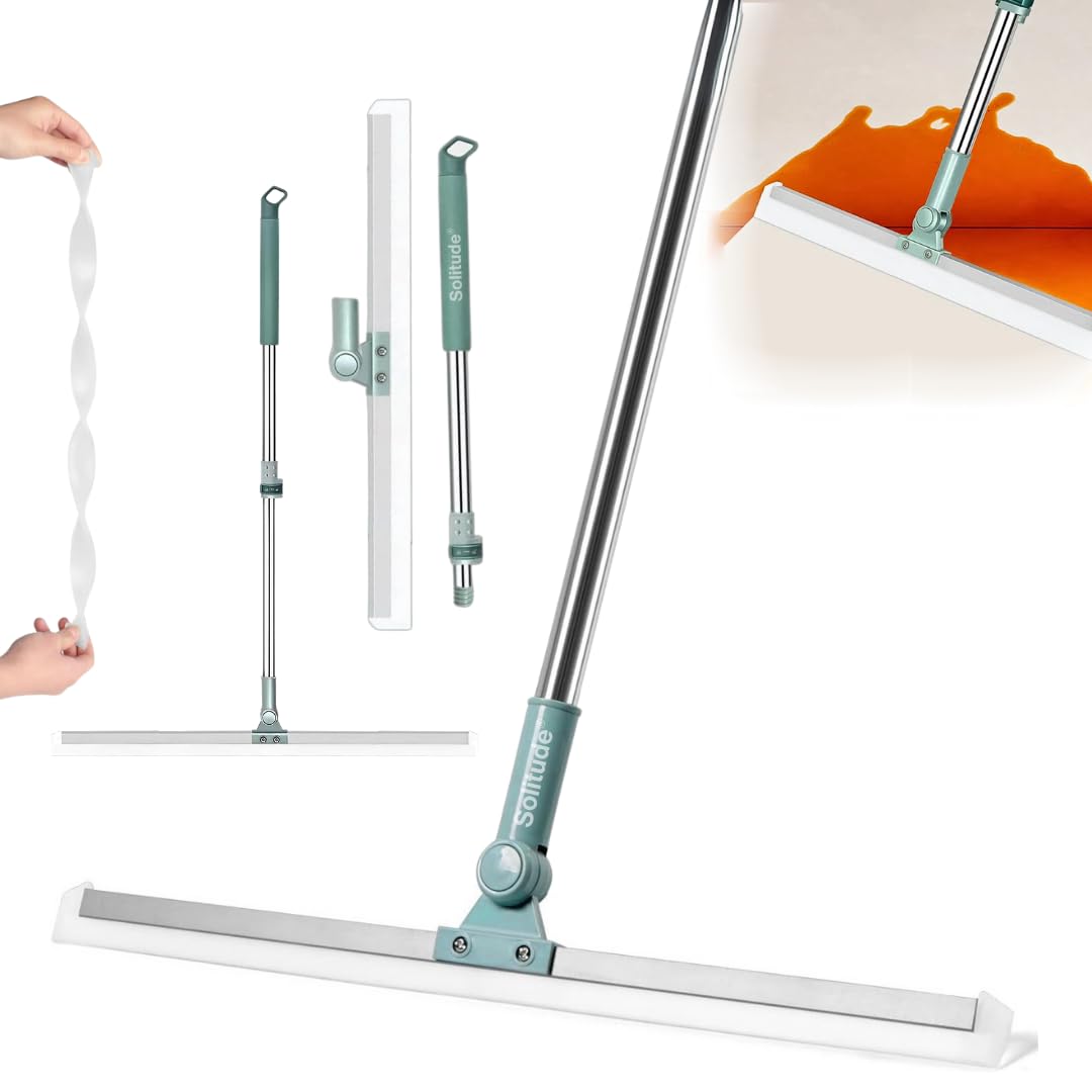 Solitude 50-Inch Rotating Floor Squeegee, Heavy Duty Bathroom Wiper with 180-Degree Swivel Head, Stainless Steel Extendable Handle, Easy Floor Cleaning Tool (Sage Green)-image-34