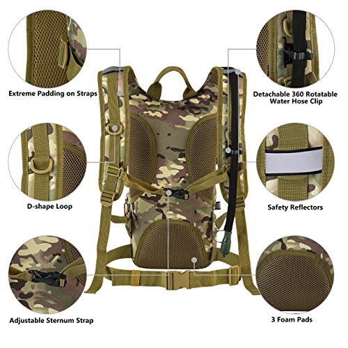 Gelindo Military Tactical Hydration Backpack with 2L Water Bladder Light Weight, MOLLE Tactical Assault Pack for Hiking Biking Running Walking Climbing Outdoor Travel(CP-Tan) - Thumbnail 5
