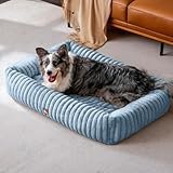 Upvilla Luxusweicher Hundekorb, Super Weiches hundebett Grosse Hunde, 4-seitiges Nackenkissen, Abnehmbare Waschbare Hundematte, Hundesofa mit Griffen, Haustierbett (Blau, 109 * 76 * 20cm)