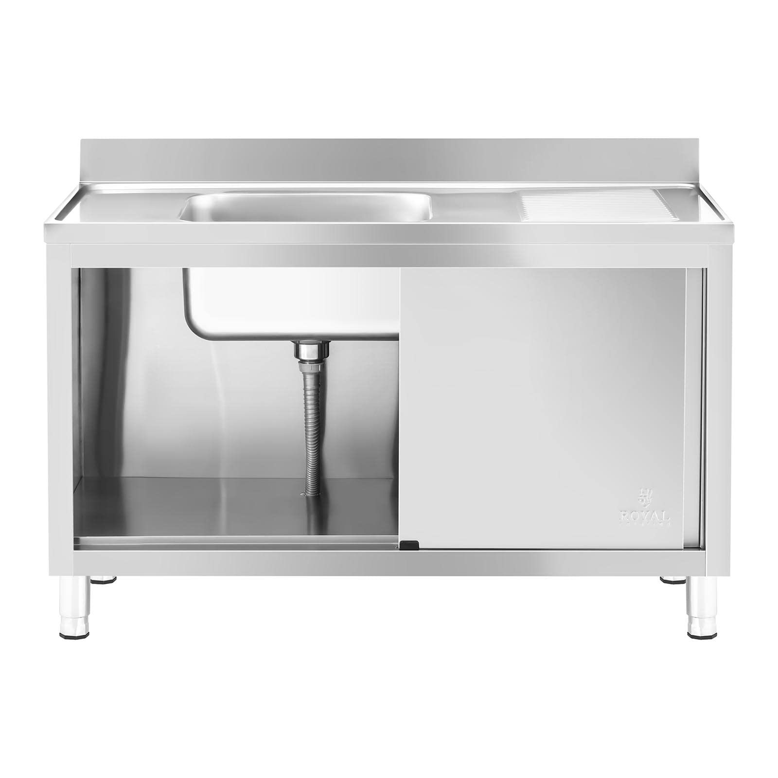 Royal Catering RC-IKS05 Plonge En Inox Professionnelle Sur Meuble Bas Armoire Placard Avec Évier Acier Inoxydable (1 bac : 500 x 400 x 240 mm, Hauteur du dosseret : 100 mm, Pieds Réglables)