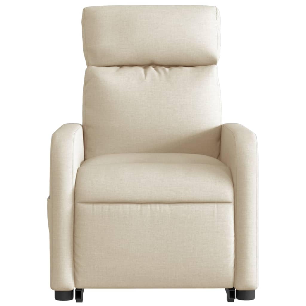 Sillón elevador eléctrico reclinable de tejido crema con 6 puntos de vibración y motor para elevación e inclinación, estructura estable y bolsillo lateral