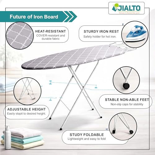 Image of JIALTO Vertical Ironing Board with 16 mm Metal Bracket, Adjustable Height Stand, Pure Cotton Cloth Cover, Foldable Iron Board for Home (Fashion Grid, A0-1 - 111 L X 30 W CM)