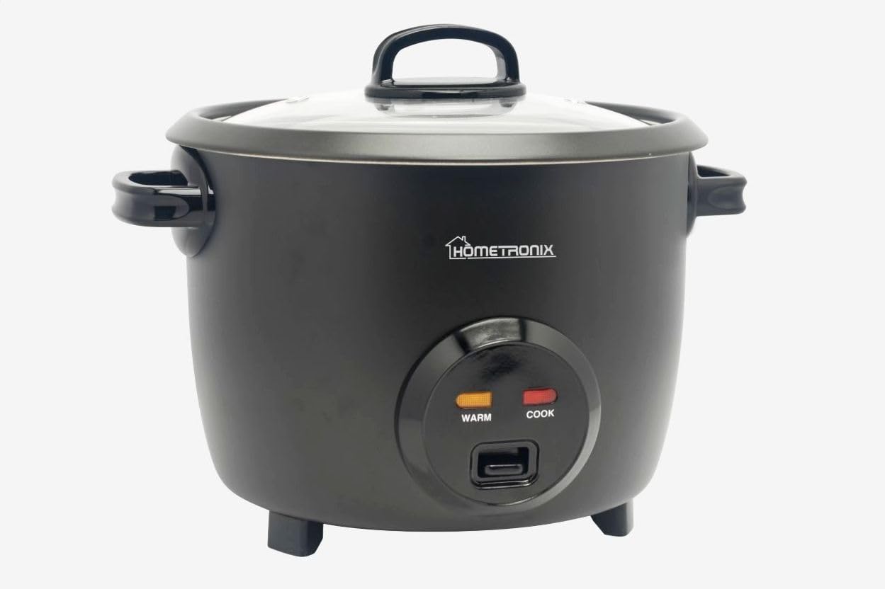 HomeTronix 1.8L Rice Cooker with Thermostat – Matte Black, Non-Stick Inner Pot, Keep Warm Function, Glass Lid, Measuring Cup – Perfect for Fluffy Rice, Vegetables & One-Pot Meals