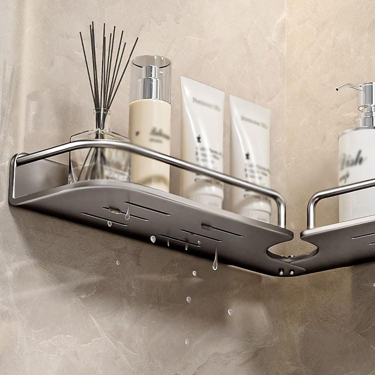 Estanteria Ducha Estante de almacenamiento for baño montado en la pared, estante de ducha de esquina ajustable de 270°, estantes de ducha de acero al carbono modernos sin perforaciones for el baño de
