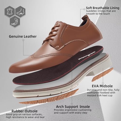 Orthopedic Business Leather Dress Shoes - Arch Support Plantar Fasciitis Formal Wingtip Oxford for Mens - Cap Toe Comfortable Orthotics Patent Tuxedo Sneakers for Foot and Heel Pain Relief2