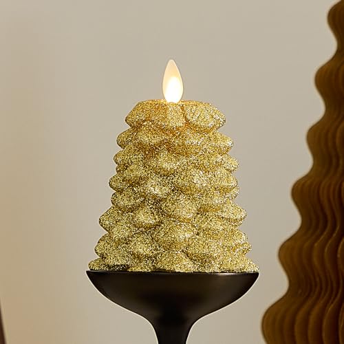 Image of Luminara Rich Gold Glitter Flameless LED Candle North Tree Moving Flame Pillar (3.3 inch x 4.3 inch)