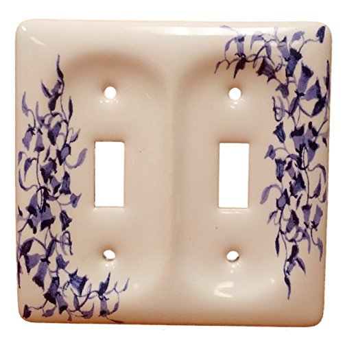 Image of Leviton 89509-BL 2-Gang Porcelain Toggle Switch Wallplate Switchplate, Blue Vine Pattern