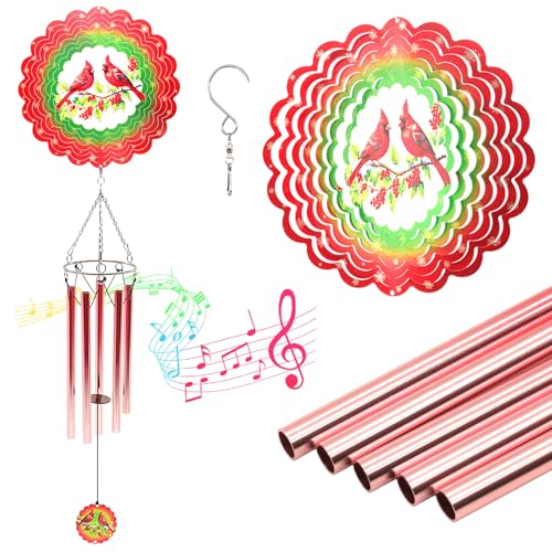 Image of Wind Chimes with Cardinal Wind Spinner, Gifts for Grandma Mom Women Birthday Retirement Teacher, 31 inch Windchimes Outdoor Decor Hanging Mobile for Garden Porch Patio Backyard