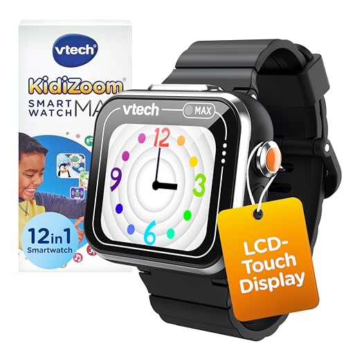 Vtech KidiZoom Smart Watch MAX Schwarz I Kinder-Smartwatch mit Duokamera I Touchscreen I 1,69 Zoll I Spiele, Apps, Musik I mit Elternkontrolle I spritzwasserfest I Für Kinder von 5–12 Jahre