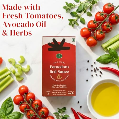 Image of Black & Green Pomodoro Red Sauce 200g, Made with Premium Avocado Oil, Fresh Tomatoes, Italian Herbs, No Preservatives, Ready-to-Cook, Ideal for Pasta, Pizza, Sandwiches, Gourmet Italian Cooking