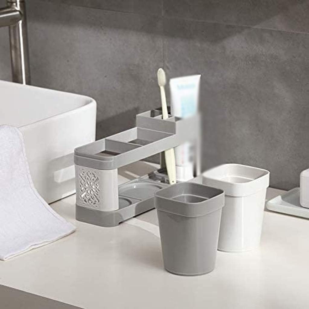 Toothbrush Cup Holder, Toothbrush Toothpaste Holder with 2 Cups, Wall-Mounted Resin Bathroom Holder