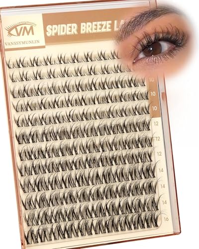 Spider Breeze Lash Clusters Wispy Natural Eyelash Clusters D Curly Lashes Cluster Venus 8-16mm Cluster Eyelash Extensions Reusable Individual Lashes with Invisible Band for DIY at Home Vanssymunlin