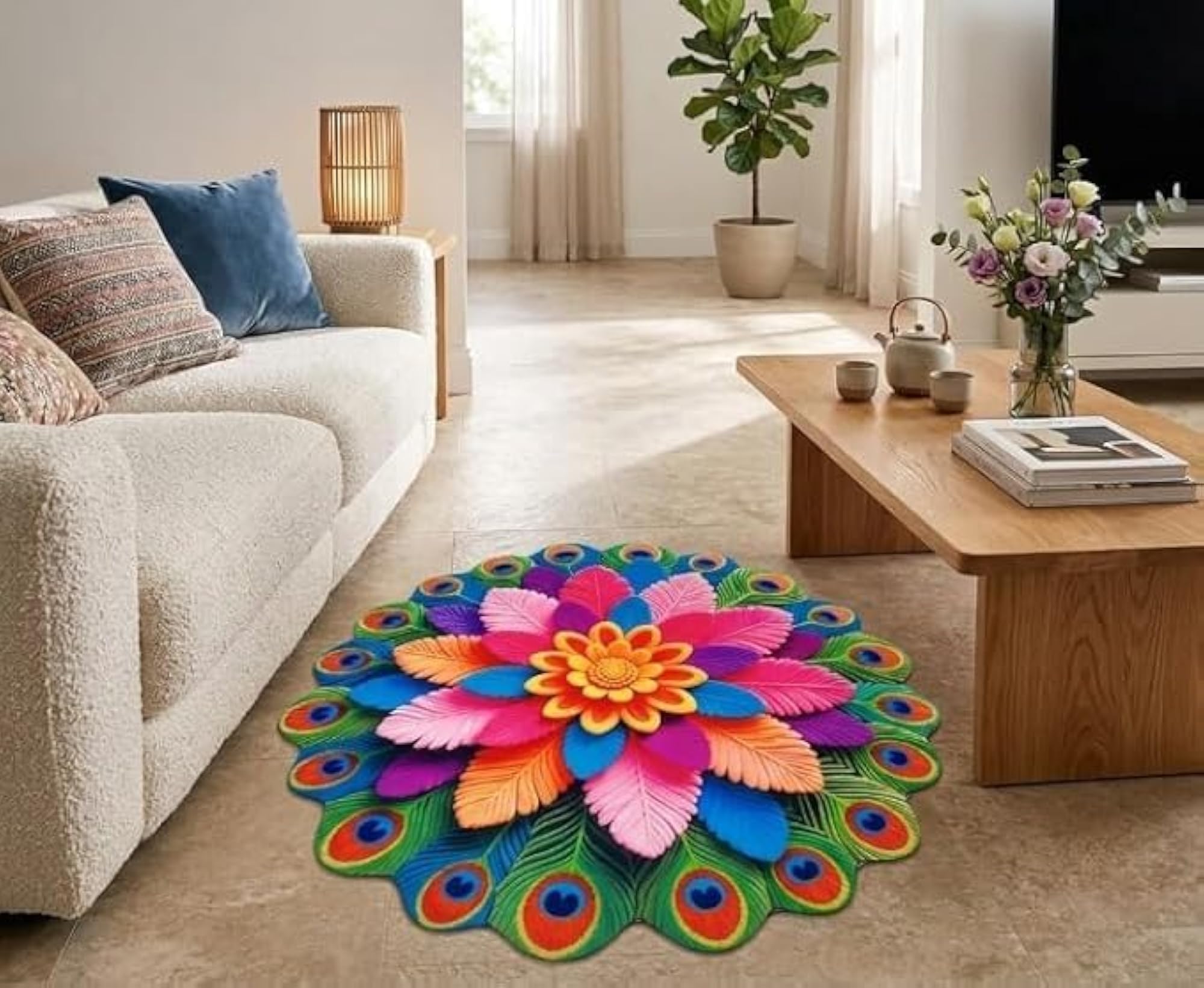 3D Rangoli Flower Floor Mat, Vibrant Home Decor