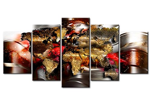 Peinture Acrylique Carte Du Monde XXL 200x100 Cm 5 Panneaux – Toile 3D Effet Relief Moderne Salon Chambre