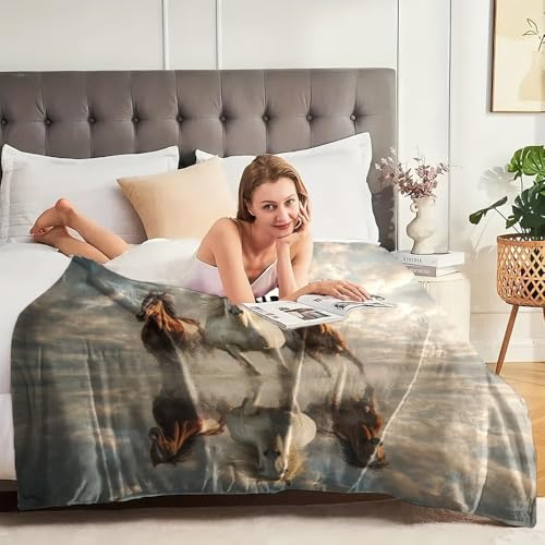 Couverture sherpa design illusion visuelle cheval en flanelle premium