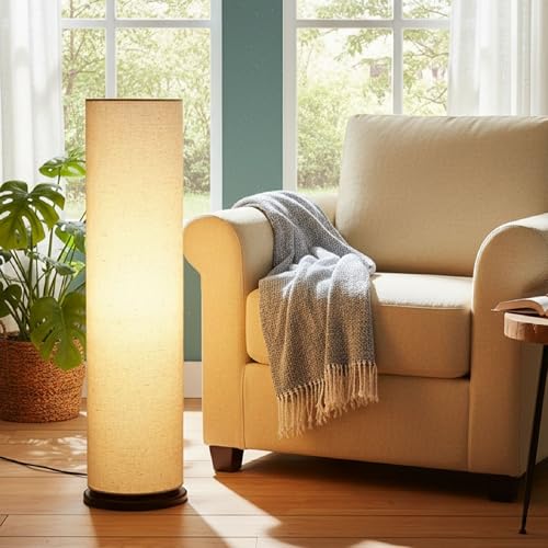 Image of Cylinder Shape Wooden Base, Corner Decorative Floor lamp, Bedroom, Living Room, Home Decor, Pack of 1 (Beige)