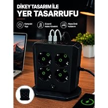 Dikey Priz Kulesi 8 AC Priz 4 USB 2 Type-C  ocuk Korumal  G  Da t c