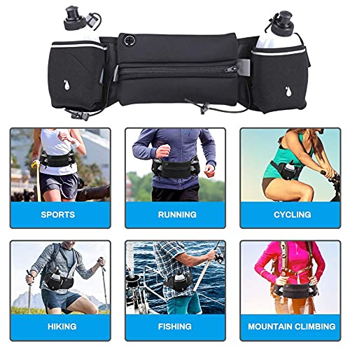 Image of Hydration Running Belt with 2 Water Bottles(2 x 300ML), Reflective Running Waist Bag Bum Bag Adjustable Sports Waist Pouch for Marathon Running Hiking Camping Cycling Jogging