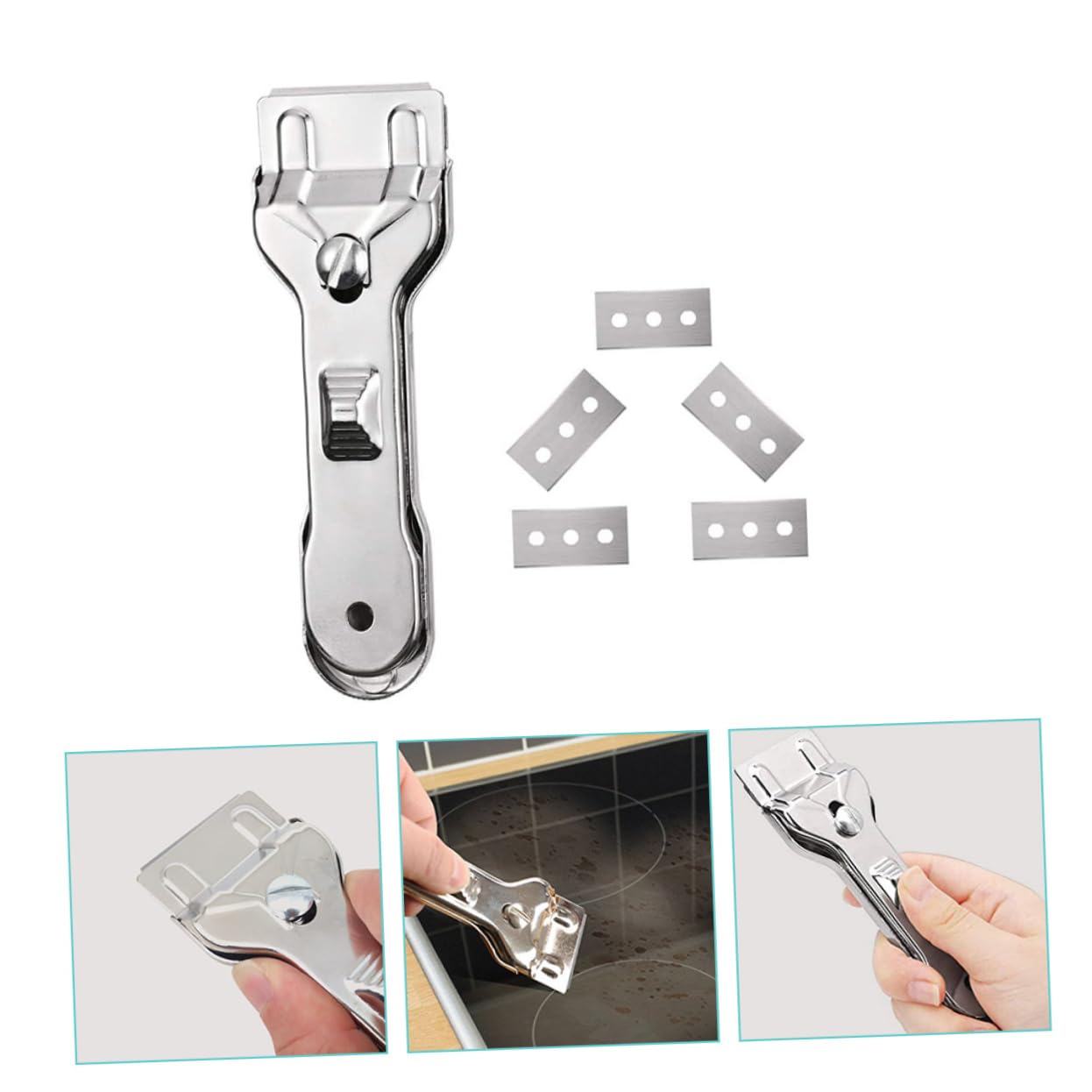 DECHOUS 3 Set Raschietto per Elettrico Multi Raschietto Vernice Raschietto vetroceramica detersivo Pavimenti raschietti per la Pulizia Raschietto per la Pulizia della casa Silver
