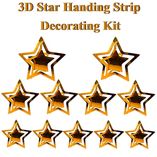 Image of Pack of 10 Golden Metallic 3D Star Party Decoration Kit Star Party Supplies Hanging Decor for Party, Happy Birthday, Anniversary,