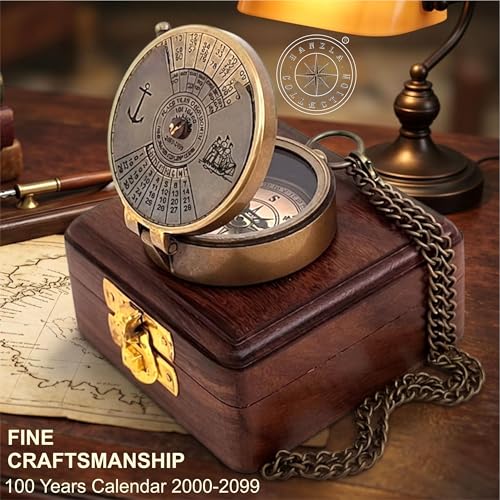 Brújula de Latón Grabada con Caja de Madera miniatura 2