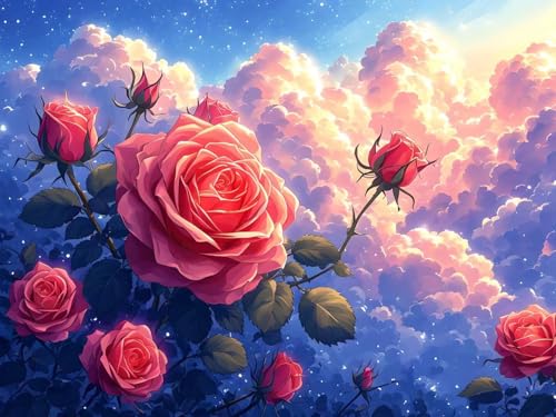 Broderie Diamant Kit Complet Nuage de Roses | Idée Cadeau Noël Originale pour Adulte