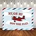 7x5ft Birthday Backdrop Vintage Aircraft Banner Background Kids Cartoon Plane Model Time Flies Grunge Sky Cloudscape Portrait Vinyl Prop Studio Wallpaper W-1983