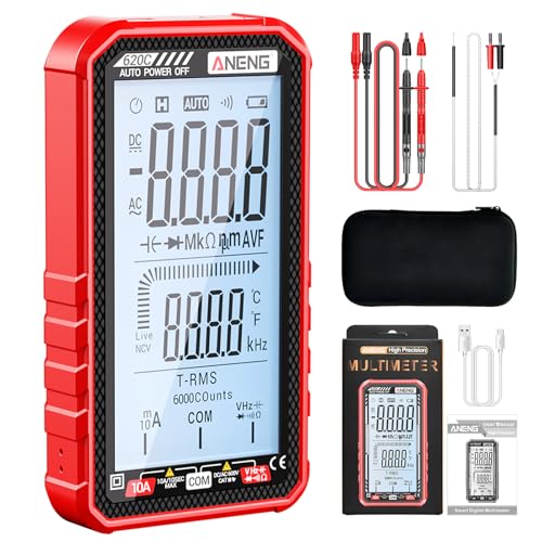 Image of Digital Multimeter Tester, Smart Multimeter with Auto Ranging Digital Voltmeter Measures Voltage Current Resistance Continuity Capacitance Temperature for Electricians,DIY (620C Red)