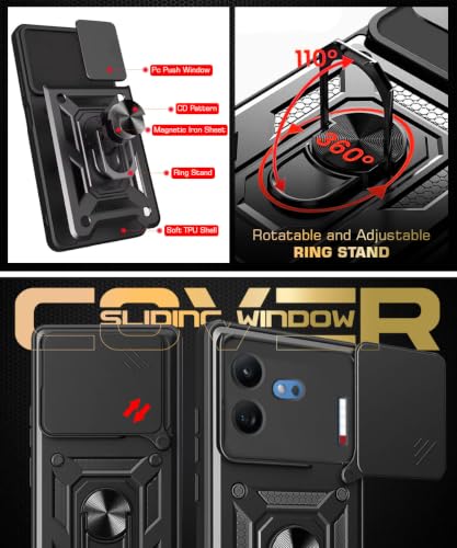 Image of WOW IMAGINE Tough Armor Bumper Mobile Back Case for Nothing Phone 4b 5G | Sliding Camera Cover | Shock Proof 360 Protection | Hybrid PC + TPU | Ring Holder with Kickstand - Black