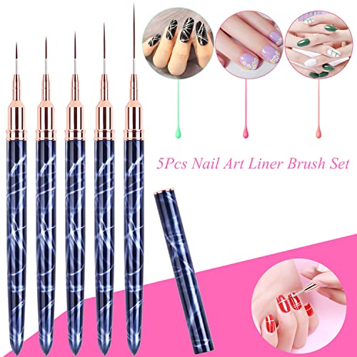 Ycyan 5Pcs Nail Art Liner Brushes Uv Gel Polish Painting Drawing Nail Design Brush Set Professional Nail Art Tools For Salon And Home Diy Manicure Size 7/9/11/15/25Mm #TOP1