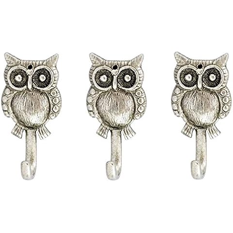 Small Owl Wall Hook Set of 3 Silver HK-618AS Cover