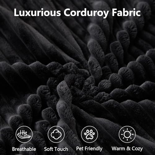 Image of Sectional Cloud Couch with L-Shape Chaise, Upholstered Corduroy Couches Stupendous U Shaped Sofas, Modern Modular Comfy Sofa with Deep Seat for Living Room Bedroom, No Assembly Required, Black