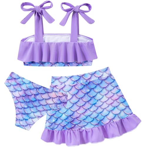 Image of ALISISTER Girls Swimsuit 3 Piece Bathing Suits Flounce Bikini Tankini Set Beach Swimwear with Cover Ups Skirt for 3-8 Years