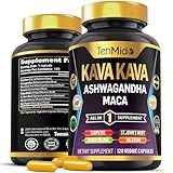 Tenmido Kava Kava Root Supplement - 8in1 Formula - Combine with Ashwagandha, Maca, Turmeric, Ginkgo Biloba, St. John's Wort, Valerian & Black Pepper - 120 Vegan Capsules, 4 Months Supply