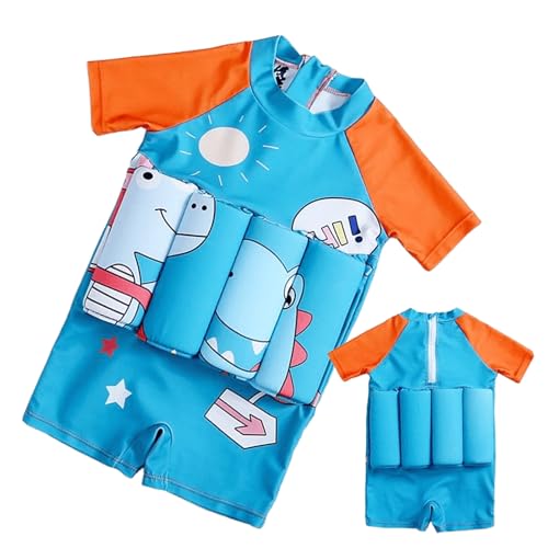 Ayuda de natación para niños pequeños – Bañador de manga corta con ayuda de natación | diseño dinosaurio chaleco salvavidas protección contra salpicaduras para niños piscina