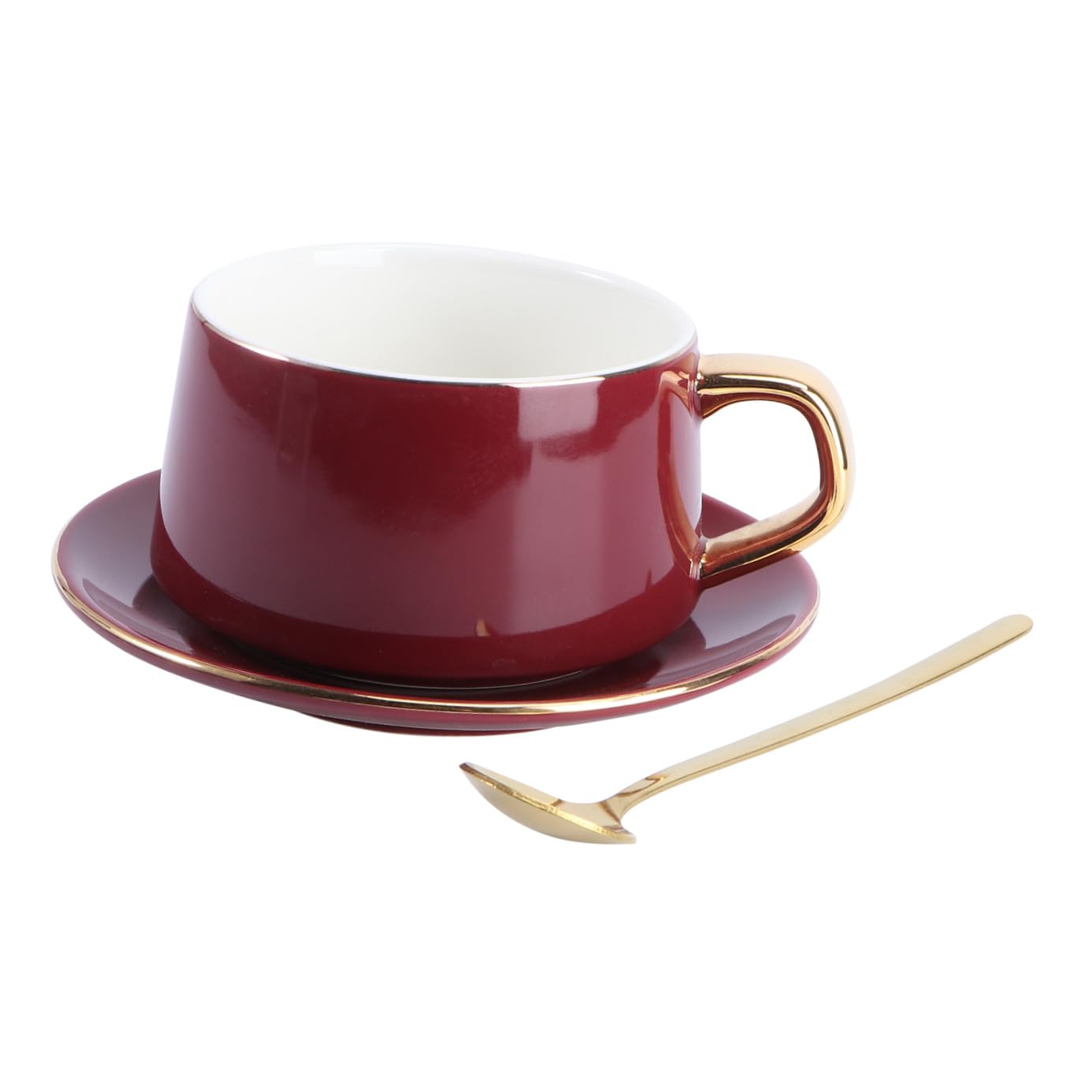 Juego de Taza y Plato de Café de Cerámica 250ml Rojo 2 Piezas