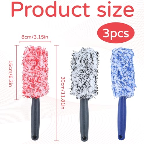 ZXNJA 3 Stück Felgenbürste,Felgen Bürste,Felgenbürste Auto,Premium Mikrofaser Felgenreiniger Bürste,Felgenreiniger Bürste,Microfaser FelgenBürste,Felgenbürste Alufelgen,für Alle Felgentypen Eine