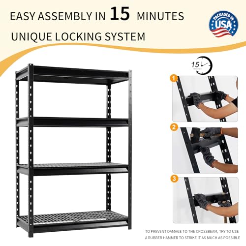 Image of The Atlas 48 inch W Heavy Duty Garage Shelving Unit Load 12000 Lbs, Metal Shelves for Storage, Adjustable All Steel Industrial Rack, 48 inch W x 24 inch D x 72 inch H, Black