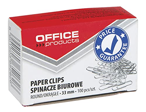 OFFICE PRODUCTS 18083315-19 Büroklammern Metallbriefklammern/Farbe: Silbern im Karton/ 33 mm - 100 Stück/Nickel Beschichtet