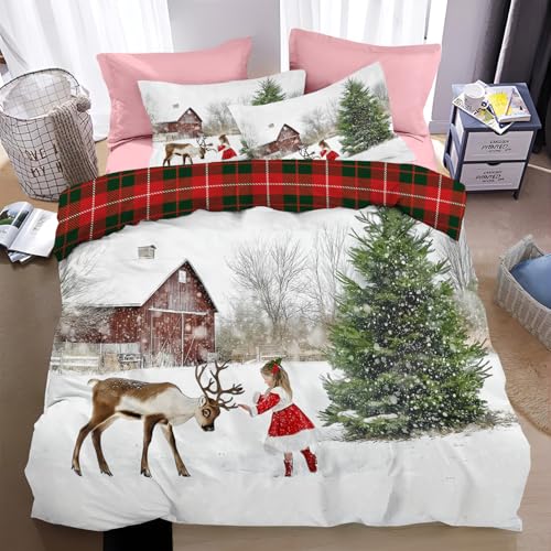 Weihnachtsbettwäsche Microfaser 31 JEDTAKCT Winter wendbar Bettwäsche 200x200 3 teilig - Elch, kleines...