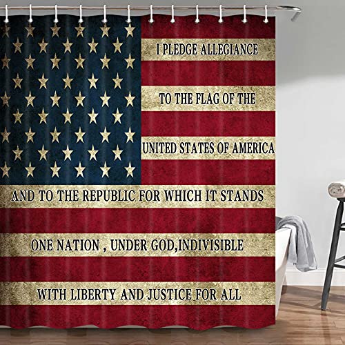 USA Flag Shower Curtain, Fourth of July Independence Day Art USA Flag Shower Curtain, Independence Day American Patriot Shower Curtain Sets, American Flag Fabric Shower Curtain Set with Hooks, 72Inch