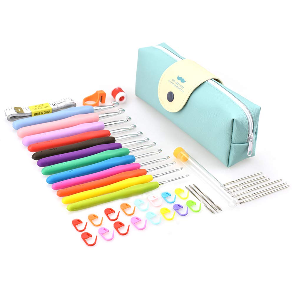 YINVA41Pack Crochet Hooks Set,Knitting Accessories Tools with Case,Aluminum Knitting Needle,Ergonomic Soft Grip Handles, 2.0mm-8.0mm
