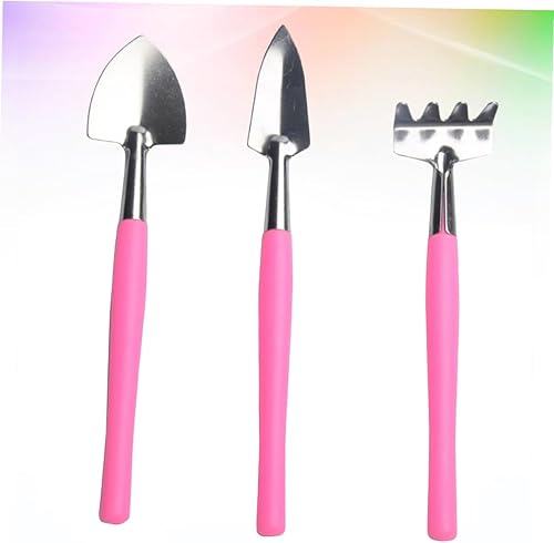 Miniatura 5 de Homoyoyo Mini herramienta de jardín rosa con asas de plástico antideslizantes, práctico rastrillo de pala y pala ancha para plantar macetas en