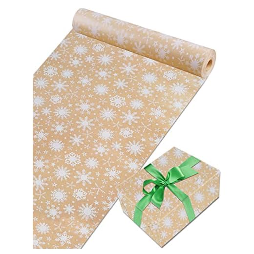 Rollo de papel de regalo navideño de 44 cm x 30 m, 13 estilos de papel de embalaje reciclado respetuoso del medio ambiente para elegir, vacaciones, fiestas (copos de nieve, marrón)